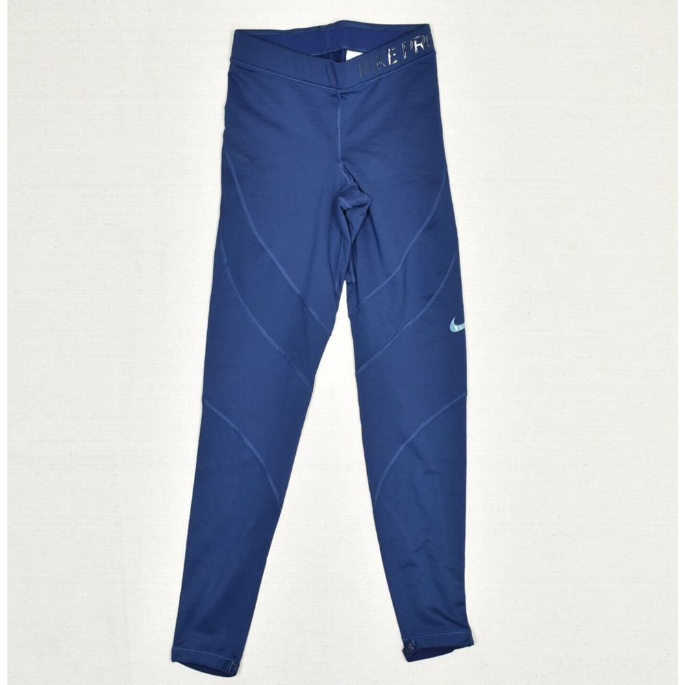 Nike Women Polyester Blue Size XS Hyperwarm Pro Skinny Legging Pull On Gym